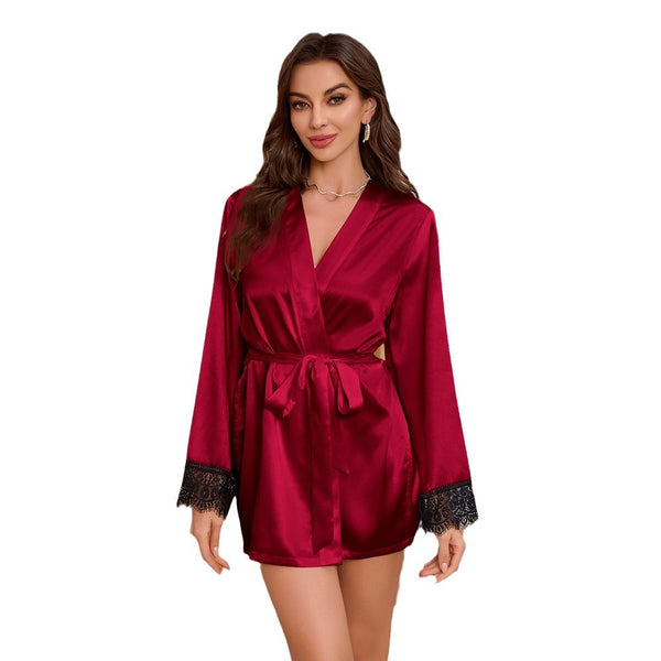 Wine Lace Short Robe