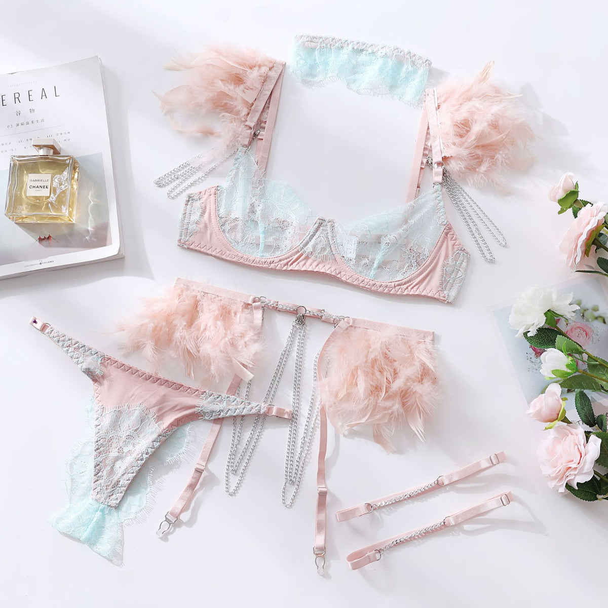 Peony Feather Bra Set