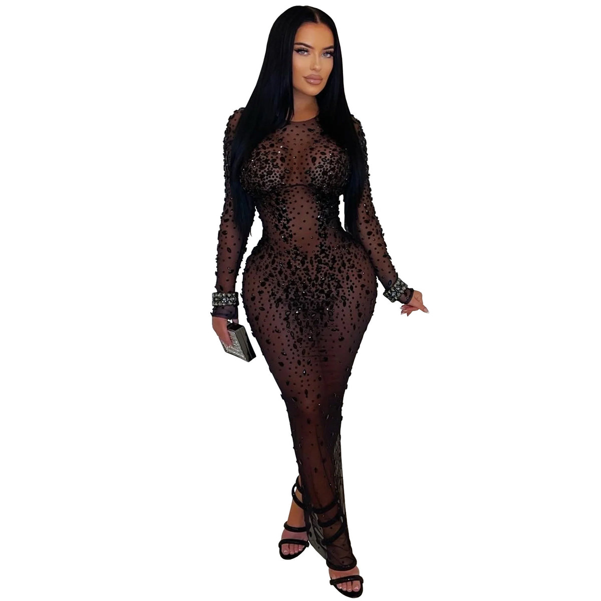 Crystal Noir Mesh Dress