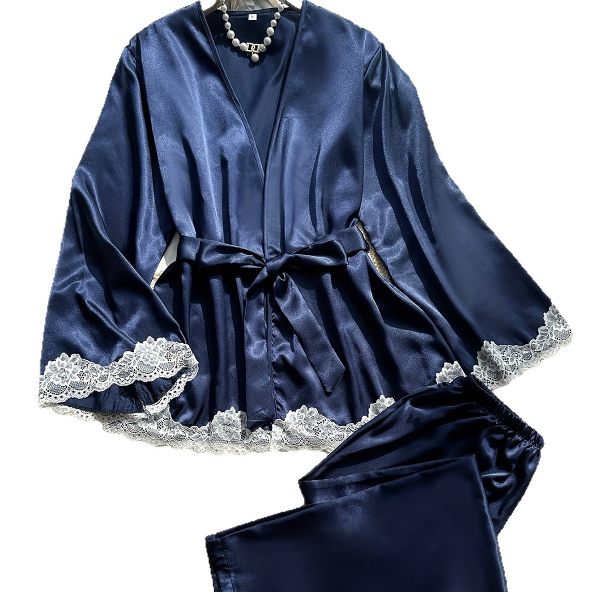 Navy Faux Silk Robe