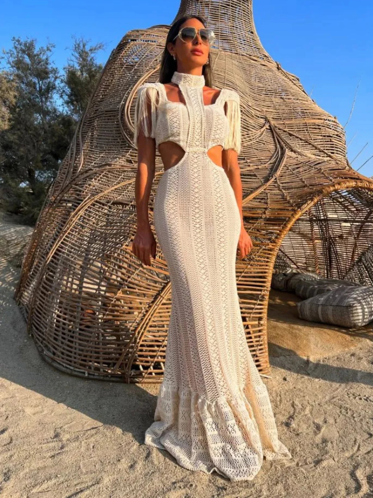 Tassel Turtleneck Knit Dress