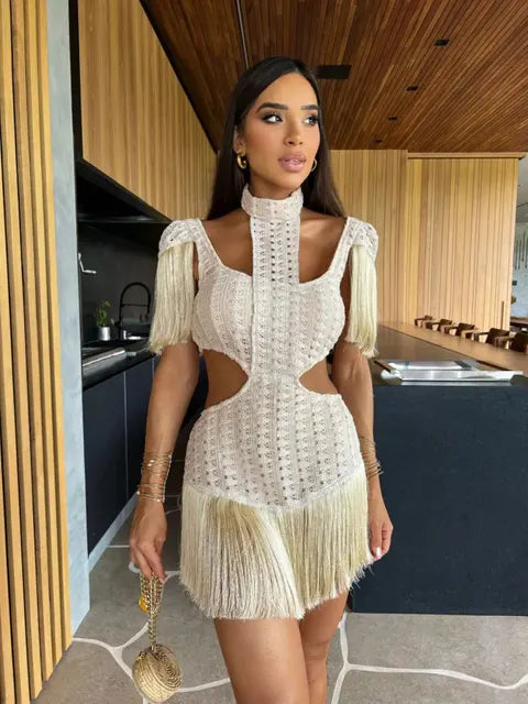 Tassel Turtleneck Knit Dress