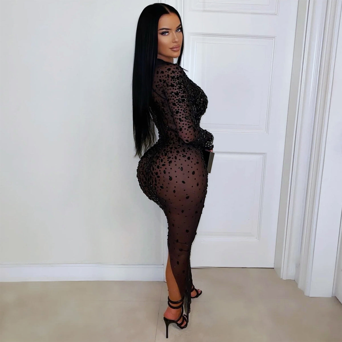 Crystal Noir Mesh Dress