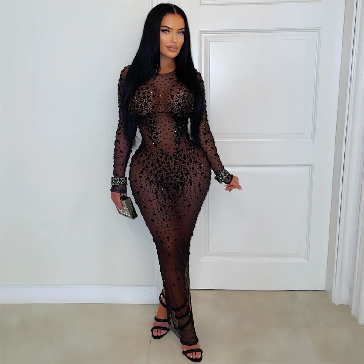 Crystal Noir Mesh Dress