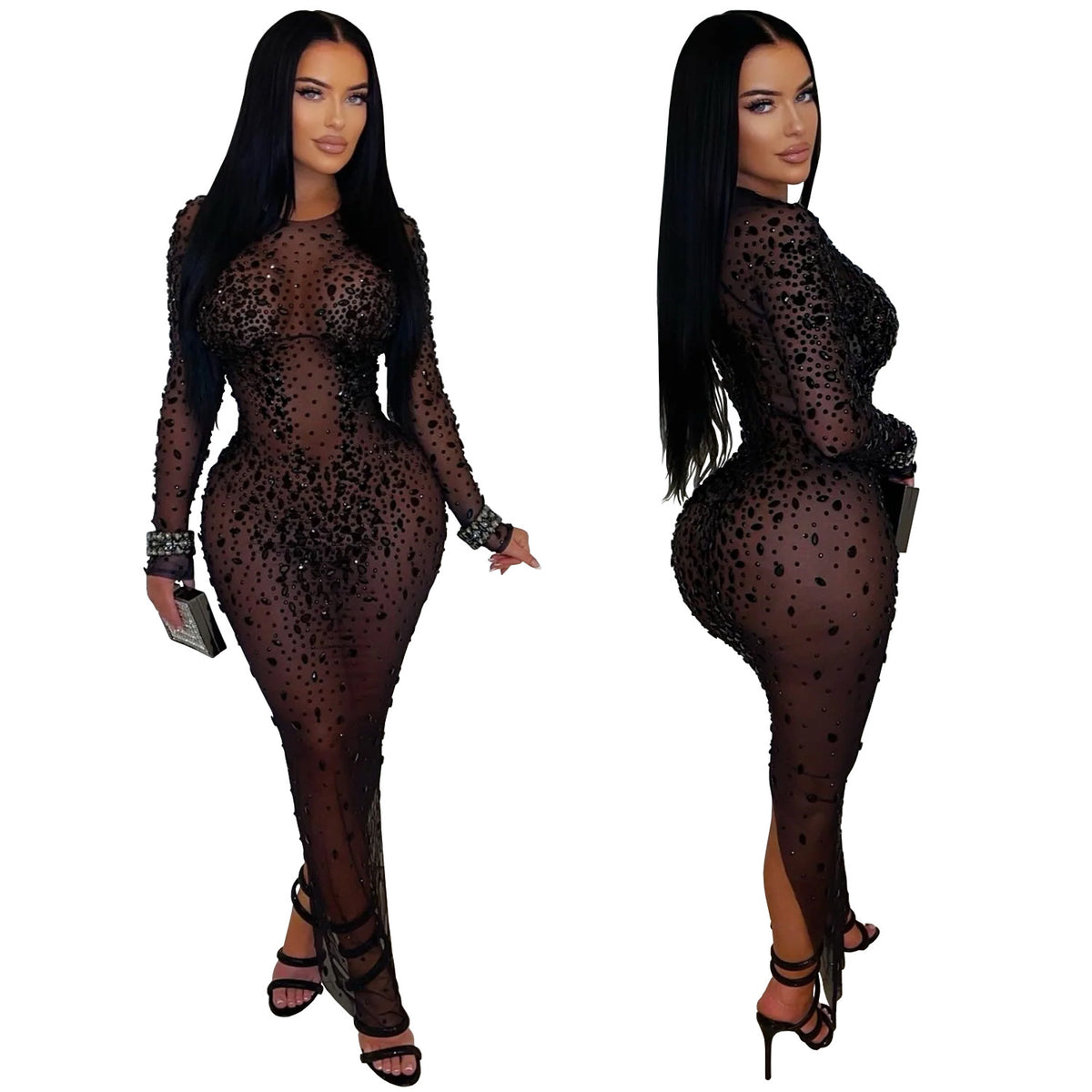 Crystal Noir Mesh Dress