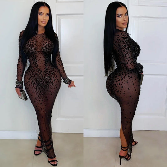 Crystal Noir Mesh Dress