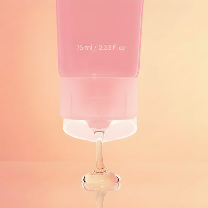 Pink skincare product with dropper on a gradient background