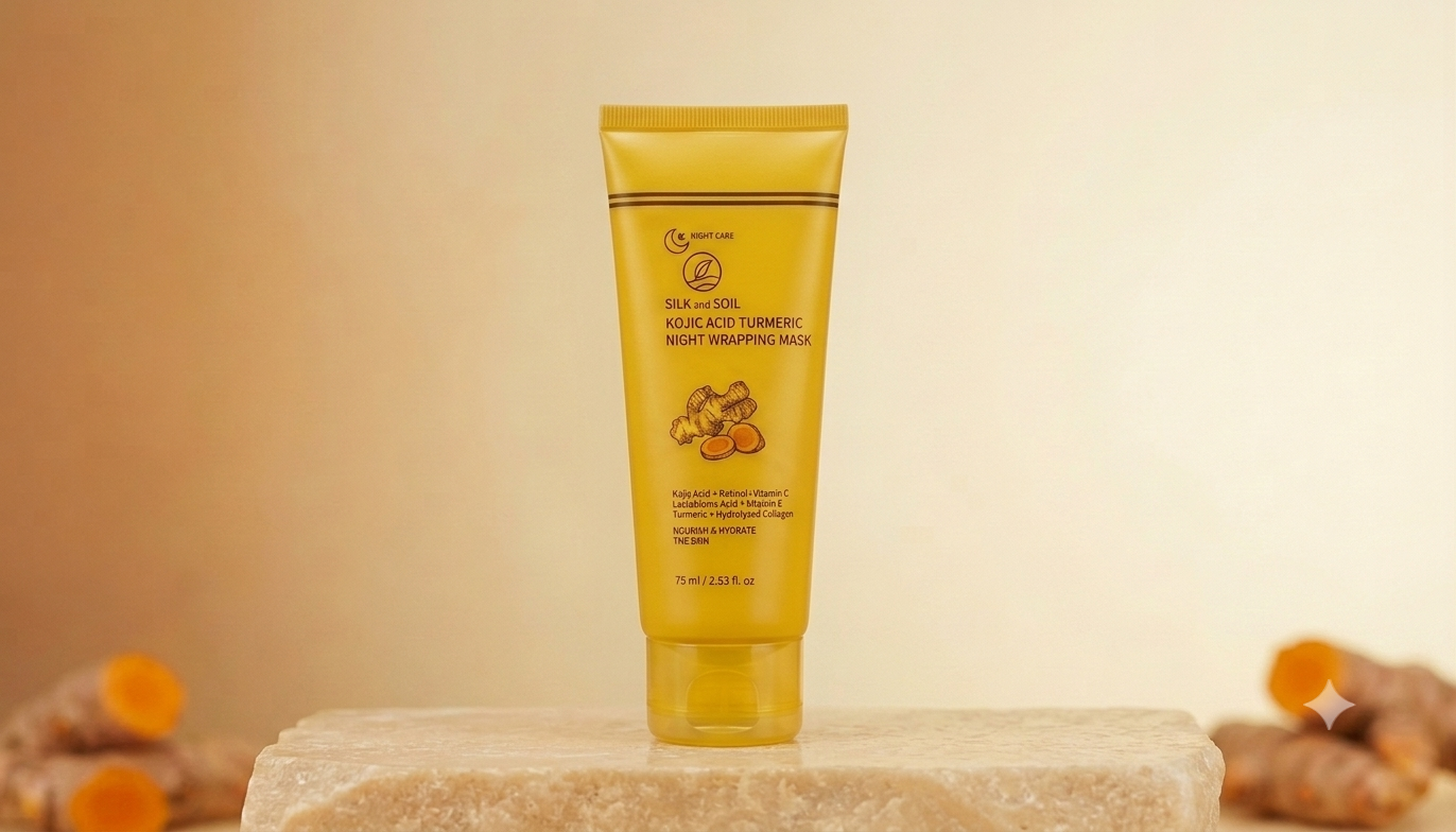 Silk and Soil Kojic Acid Turmeric Night Wrapping Mask, 75ml tube with applicator